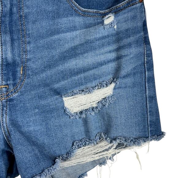 Levi’s SZ 30 High-Rise Jean Shorts Distressed Stretch Zip-Fly Frayed Hem Pockets - Picture 2 of 9